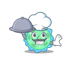 Pseudomonas aeruginosa chef cartoon character serving food on tray