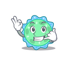 Cartoon design of pseudomonas aeruginosa with call me funny gesture