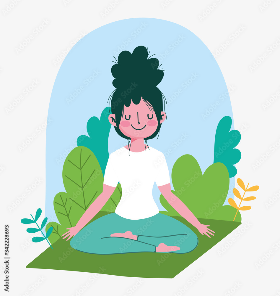 Canvas Prints young woman practicing yoga in lotus posing on mat outdoor