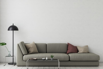 Fototapeta na wymiar Mock up poster frame in interior background, living room, Scandinavian style, 3d render. 3D illustration