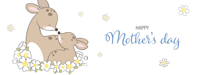 Draw banner deer and baby flower.For mother'day.