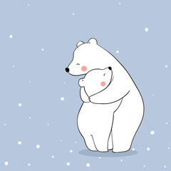 Draw polar and baby hug with love in snow.For mother'day.