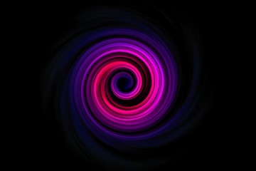 Abstract purple red spiral smoke with blue fog on black sky background