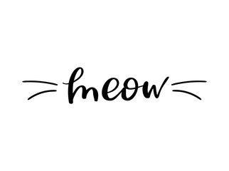 Meow, cat cute print. Vector lettering, cute slogan about cat.