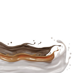 Milk Chocolate and caramel splash wave on floor abstract shapes , isolated on white background , 3d illustration 3D Rendering