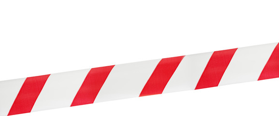 Banner. One red and white warning tape on an isolated white background, stretched across. Concept for protecting people from coronavirus infection. Coronavirus, Covid-19