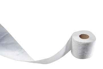 Rollo de papel higiénico con forma de ondas en el papel sobre un fondo blanco