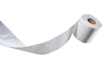 Rollo de papel higiénico con forma de ondas en el papel sobre un fondo blanco
