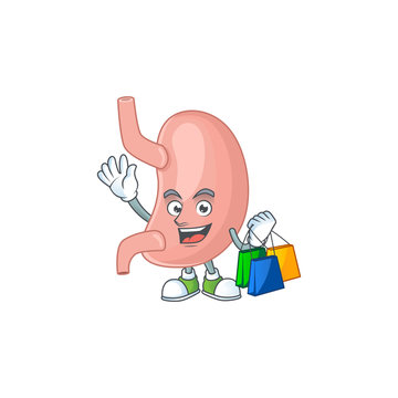 cartoon character concept of rich stomach with shopping bags