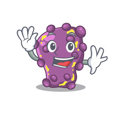 A charismatic shigella mascot design style smiling and waving hand