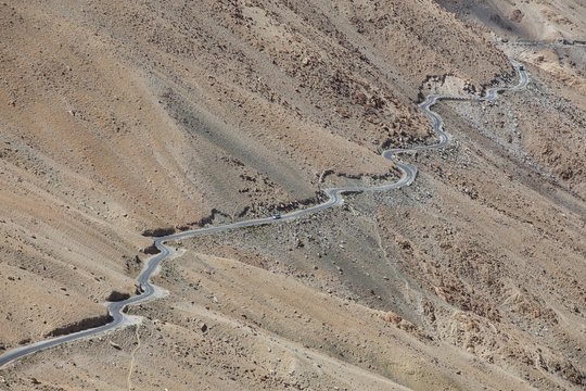 High Angle View Of Road On Desert