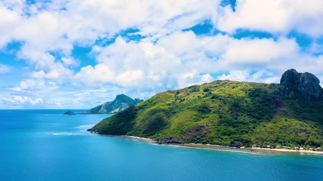 Gorgeous sunny landscape with clouds rolling by, Fiji Islands, Hyperlapse 4K