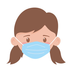 covid 19 coronavirus, girl face with medical mask isolated icon white background