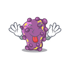 An amusing face shigella cartoon design with tongue out