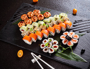 sushi set on the black background