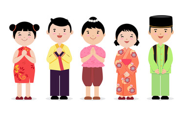 Cute boy and girl in traditional suite.