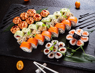 sushi set on the black background