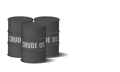 Crude oil barrel isolated in white copy space background. 3D Vector illustration.