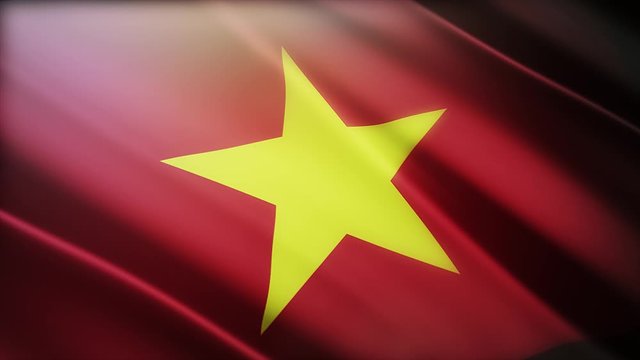 4k Vietnam National flag slow waving with visible wrinkles in Vietnamese wind blue sky seamless loop background.A fully digital rendering;animation loops at 40 seconds;smooth texture.