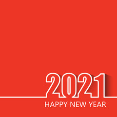 Happy New Year 2021 Modern Line Design Template Isolated on Red Background.