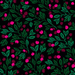 Seamless pattern with branches of berries. Perfect for wallpaper, wrapping paper, textile. 