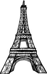 Eiffel tower silhouette and hand sketched icons. Vector symbols of Paris. Hand drawn illustration. Design poster.