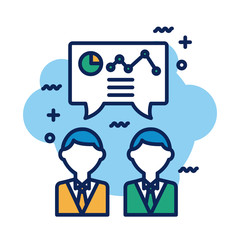 business men with statistics detail style icon