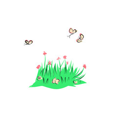 Butterflies fly around grass with wildflowers.  © Irina Angelic