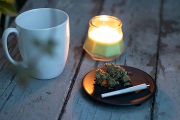 Cannabis Indica. Evening Joint in the Garden. Relaxing Weed.