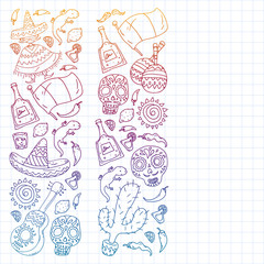 Travel to Mexico. Vector set with ethnic elemets for wallpapers, backgrounds. Day of the Dead