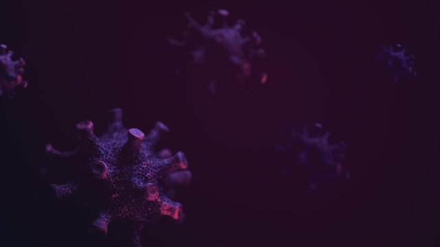 Coronavirus (Covid-19 or 2019-nCoV or Sars-Cov-2). Spreading Purple Cells On A Dark Background.