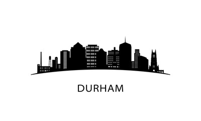 Durham city skyline. Black cityscape isolated on white background. Vector banner.