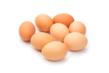 a lot of chicken eggs on a white background