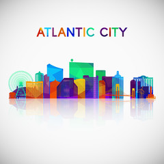 Atlantic city skyline silhouette in colorful geometric style. Symbol for your design. Vector illustration.