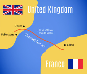 Schematic map of the Eurotunnel (Channel Tunnel).