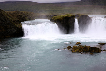 Godafoss / Iceland - August 26, 2017: The Godafoss waterfall, Iceland, Europe