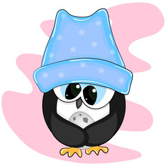 cute little cartoon penguin with egg. vector illustration.
