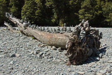 Stonemen at Haast River in West Coast on South Island of New Zealand
