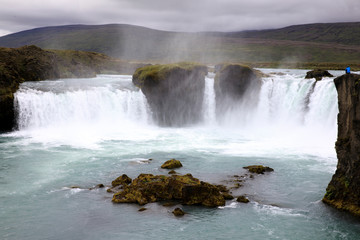 Godafoss / Iceland - August 26, 2017: The Godafoss waterfall, Iceland, Europe