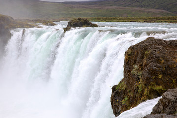 Godafoss / Iceland - August 26, 2017: The Godafoss waterfall, Iceland, Europe