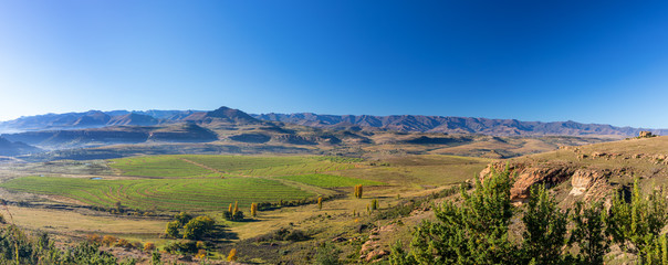 Panoramic landscape of the Lesotho highland mountains in distance - 342245472