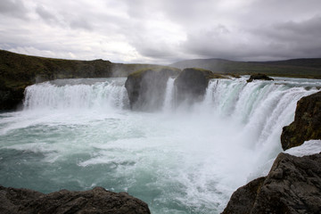 Godafoss / Iceland - August 26, 2017: The Godafoss waterfall, Iceland, Europe