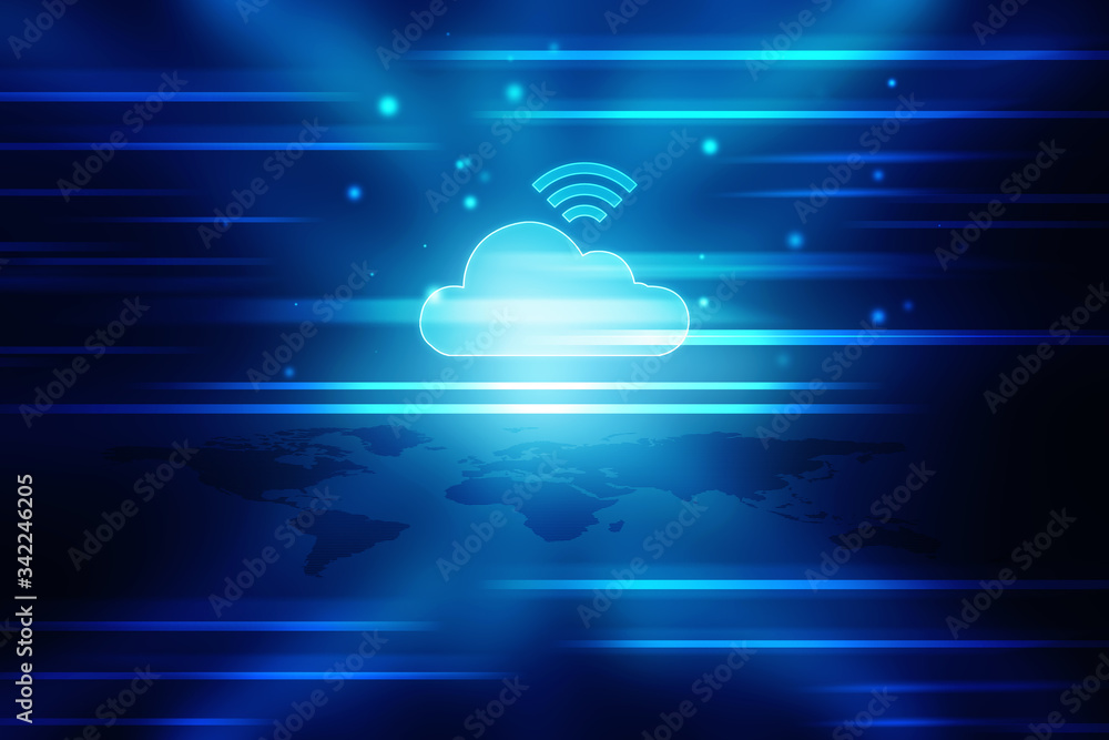 Poster 2d rendering cloud online storage icons with wifi