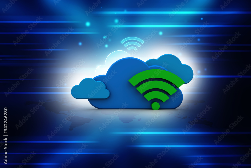 Poster 3d rendering cloud online storage icons with wifi