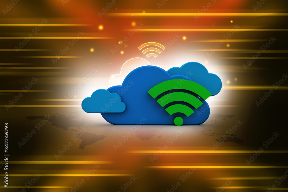Poster 3d rendering cloud online storage icons with wifi