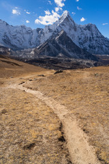 Trekking trail to Chukung Ri with Ama Dablam mountain peak, Himalaya mountain range in Nepal