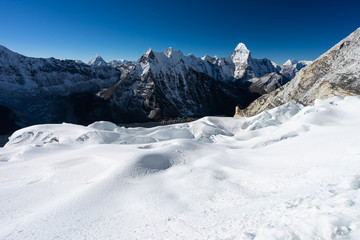 Ama Dablam mountain peak view from Island peak, Everest region in Himalaya mountains range in Nepal