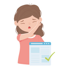 covid 19 quarantine, sick woman and medical report