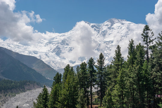 Nanga Parbat mountain peak view from Fairy meadow in summer season, Himalaya mountains range in Gilgit Baltistan, Pakistan