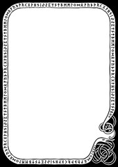 Runic vertical frame/ Illustration a frame with the scandinavian futhark in nordic style © falconnadix